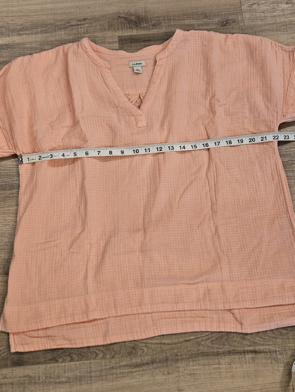 L.L.Bean Women's Large Gauze Cotton Tunic Top Peach Pink Short Sleeve - Picture 10 of 10